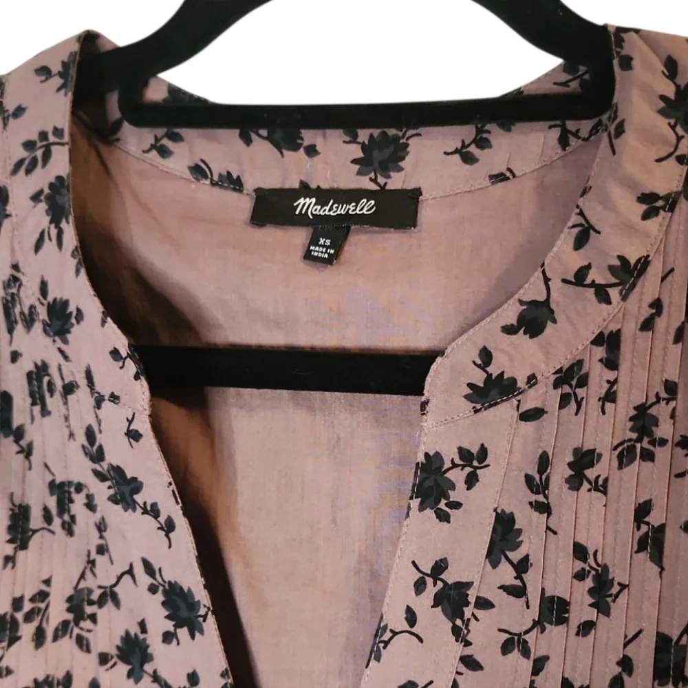 Madewell Tillie Puff-Sleeve Mini Dress Shadow Bloom Pin Tuck Detail Violet XS